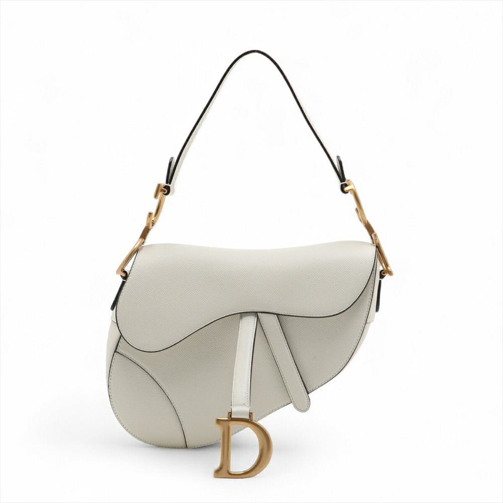 Christian Dior Saddle Bag Leather Shoulder White
